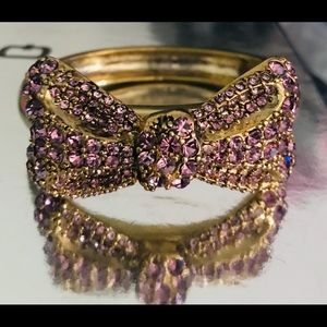 BETSEY JOHNSON GOLD PINK CRYSTAL BOW BRACELET vintage rhinestone retro pinup nwt